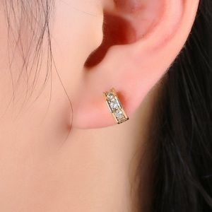Gold Huggie CZ Stud Earrings